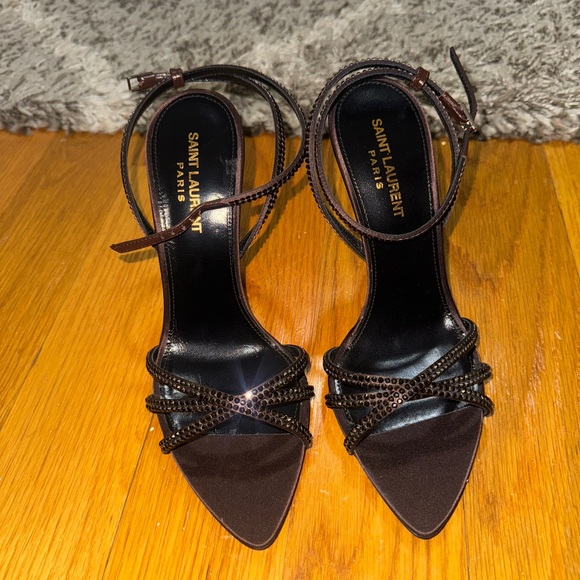 NWOT Saint Laurent Ava sandals in crepe satin with rhinestones - Picture 7 of 13